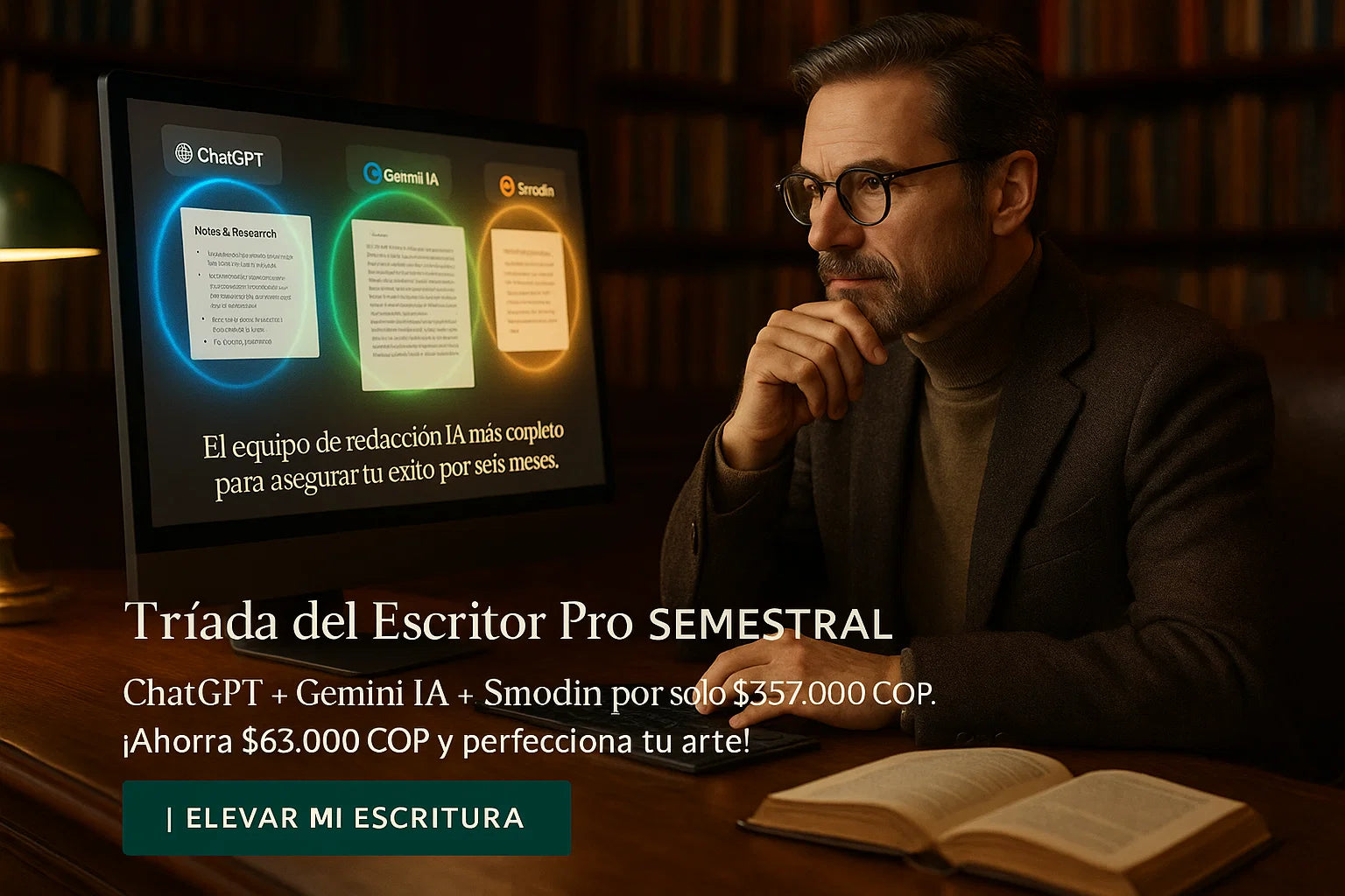 (6 Meses) Tríada del Escritor Pro Semestral: ChatGPT, Gemini IA y Smodin